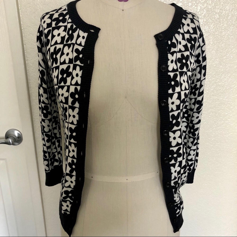 Modcloth Geometric checkered flower printed cardigan - Size Small